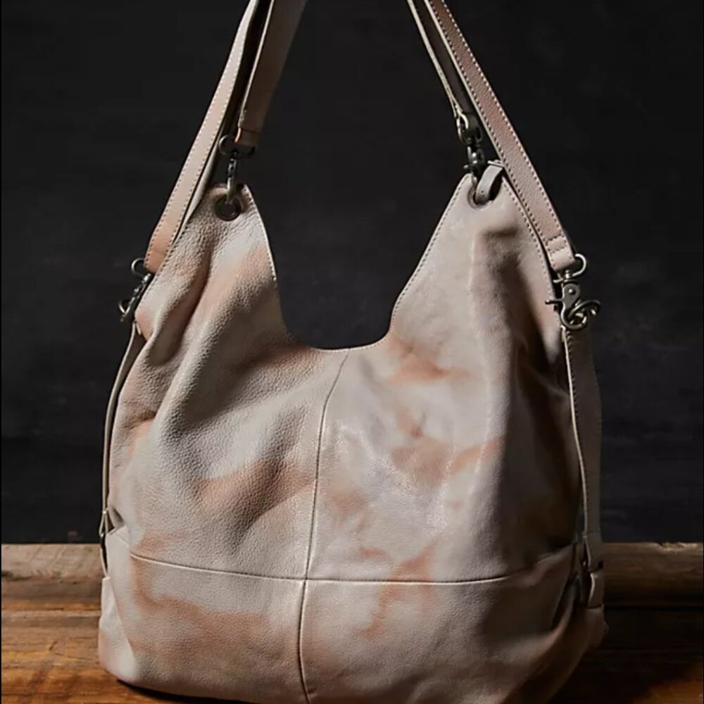 We The Free Beige and Blush Marbled Leather Shoulder Hobo